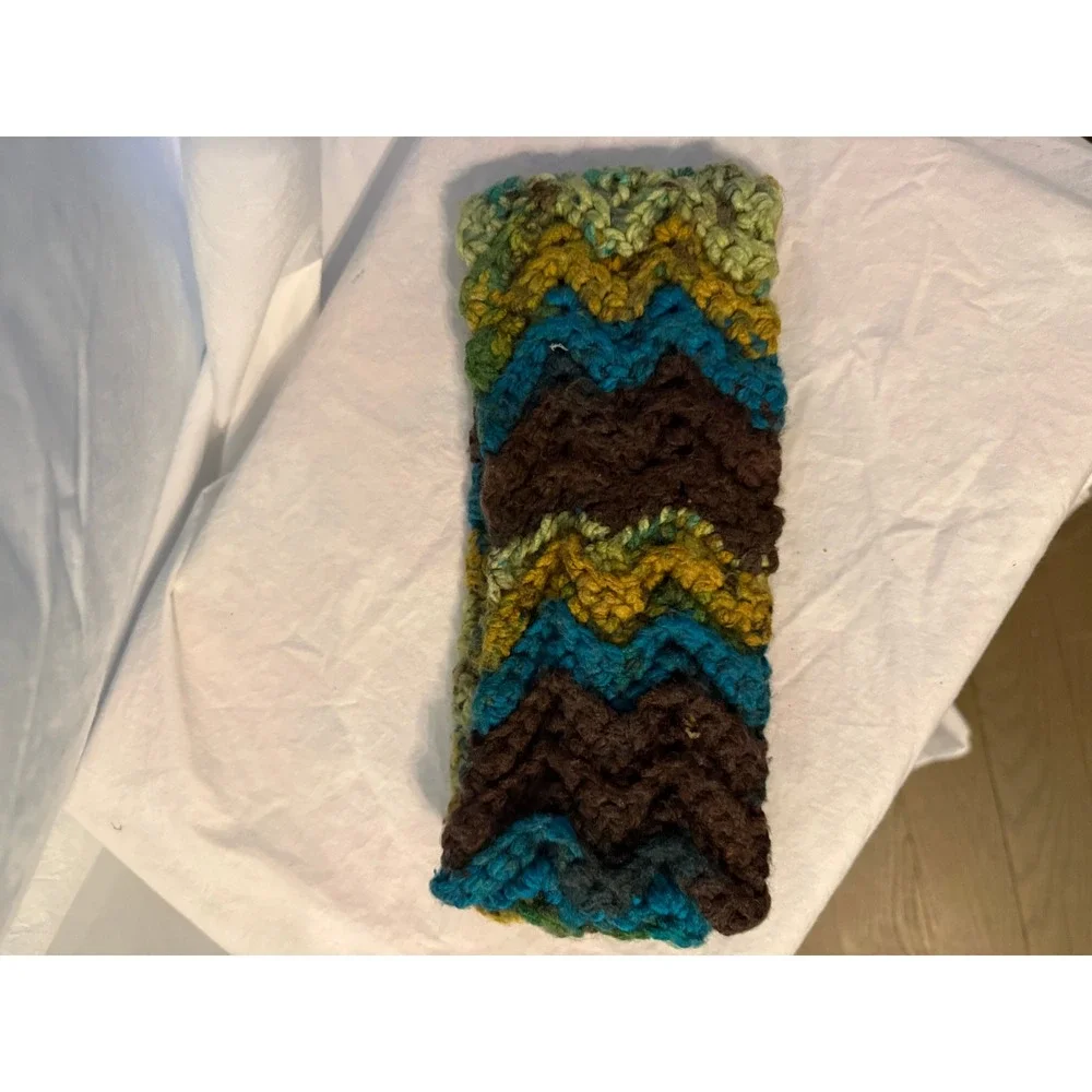 Handmade Crochet‎ Chevron Ear Warmer Headband Brown Green Teal Boho Winter Knit